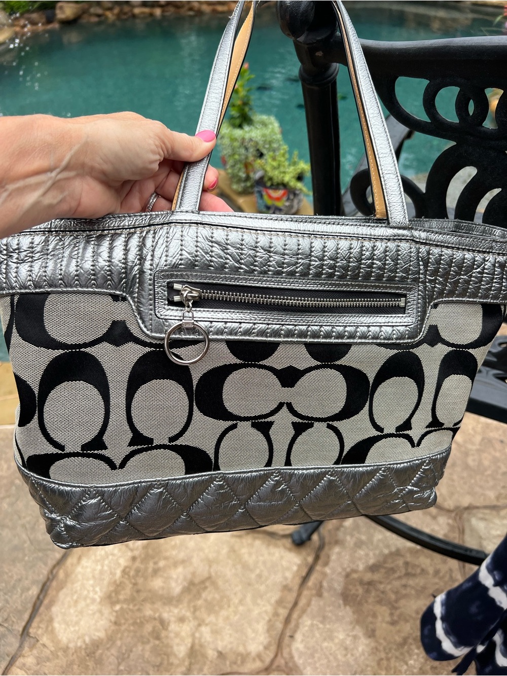 Coach Black & Silver Signature Quilted Tote